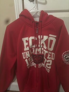 Ecko Unlimited Red Full-Zip Hoodie with White Graphics